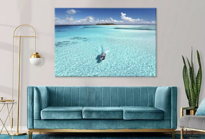 Aerial View Of Floating Boat Wall Art Decor 100% Australian Made