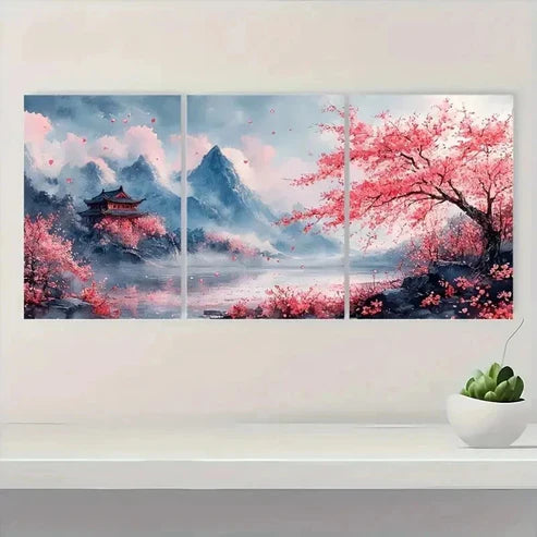 3pcs Cherry Blossom Japanese-Inspired Sakura Wall Art Set Canvas Unframed - High Quality Print 100% Australian Made Wall Canvas