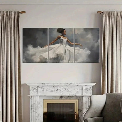 3pcs Beautiful Woman Dancing in White Dress Wall Art Set Canvas Framed 40x60cm - High Quality Print 100% Australian Made Wall Canvas Ready to Hang