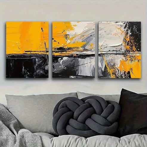 3pcs Abstract Yellow And Black  Wall Art Set Canvas Unframed - High Quality Print 100% Australian Made Wall Canvas - Bella Home Decor
