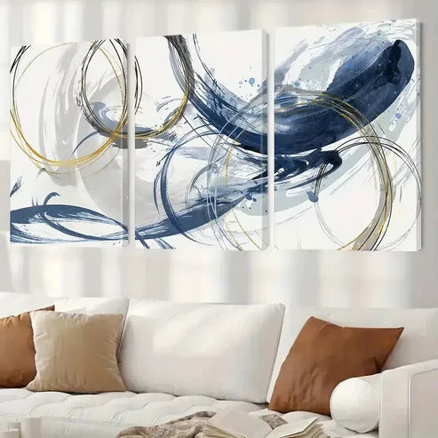 3pcs Abstract Blue Texture Wall Art Set Canvas Framed 60X90cm - High Quality Print 100% Australian Made Wall Canvas Ready to Hang