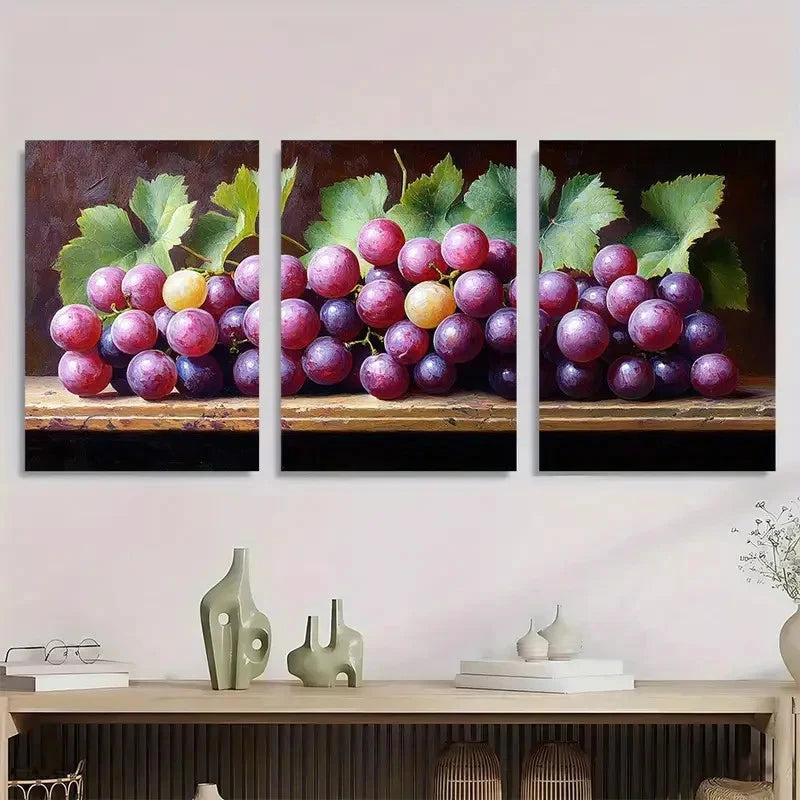 3pcs Bunch Of Grapes Décor Perfect Wall Art Set Canvas Framed 40x60cm - High Quality Print 100% Australian Made Wall Canvas Ready to Hang