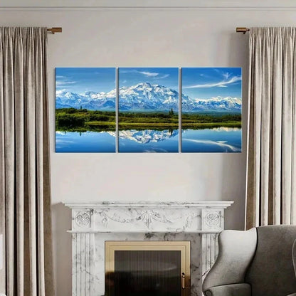 3pcs Snow Mountains Grassland & River Wall Art Set Canvas Framed 40x60cm - High Quality Print 100% Australian Made Wall Canvas Ready to Hang