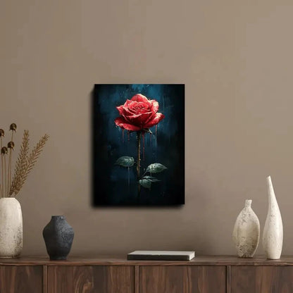 Gothic Red Rose Dripping Paint Painting 40x60cm Metal Print Ready to Hang
