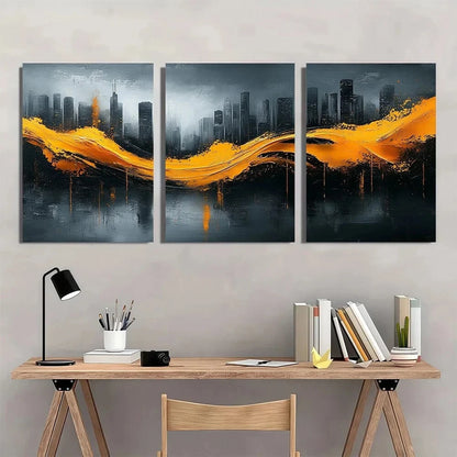 3pcs Modern Abstract Golden Black and White Metal Print Ready to Hang Art