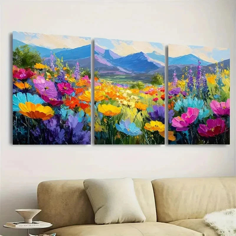 3pcs Colorful Mountain Flowers Nature Wall Art Set Canvas Framed 60x90cm - High Quality Print 100% Australian Made Wall Canvas Ready to Hang