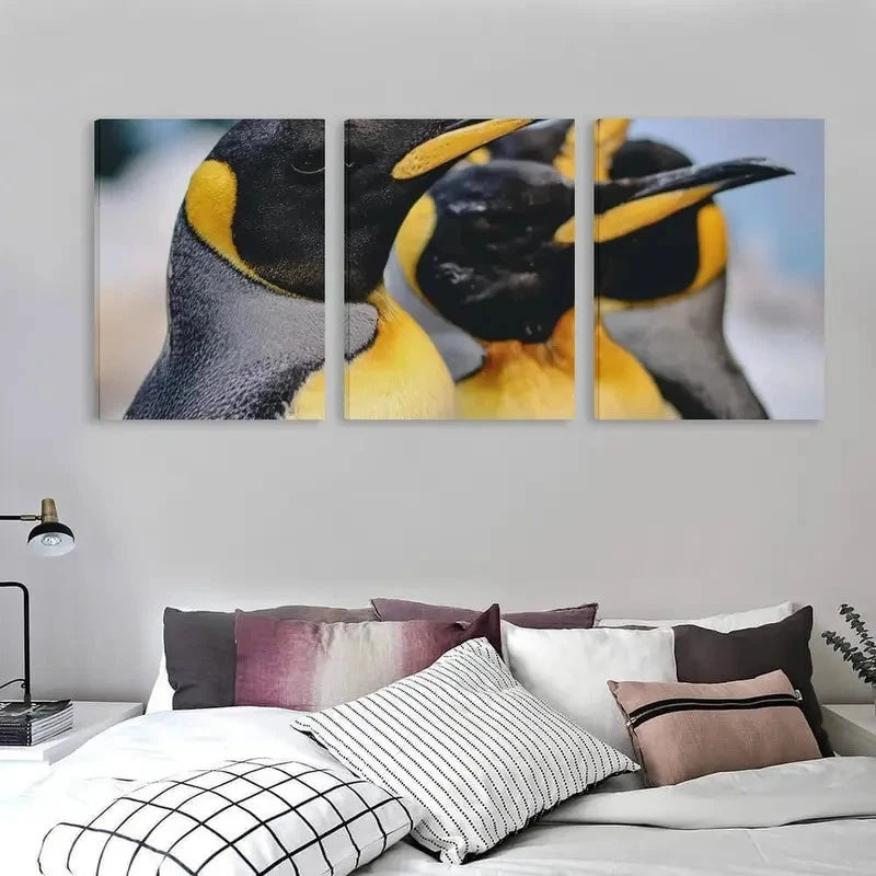 3pcs Three Penguins Minimalist Design   Wall Art Set Canvas Framed 50x70cm - High Quality Print 100% Australian Made Wall Canvas Ready to Hang
