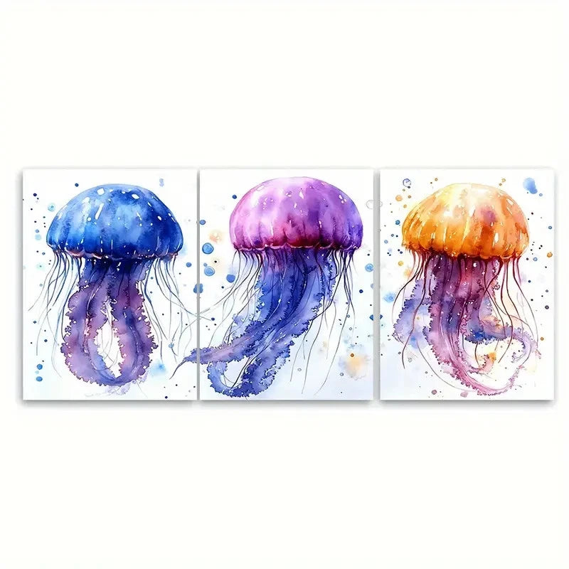 3pcs Jellyfish Gracefully Swimming EI Wall Art Set Canvas Framed 40x60cm - High Quality Print 100% Australian Made Wall Canvas Ready to Hang