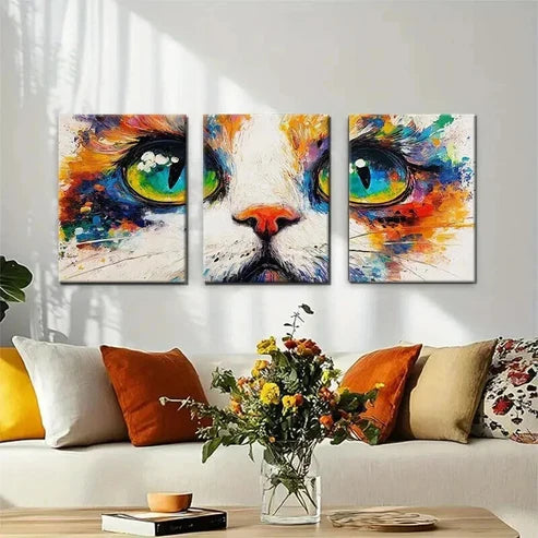 3pcs Colorful Cat Vibrant Abstract Perfect Wall Art Set Canvas Unframed - High Quality Print 100% Australian Made Wall Canvas