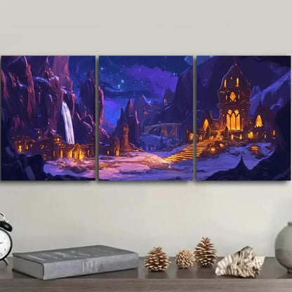 3pcs Ancient Mountain City Darkness Perfect Wall Art Set Canvas Unframed - High Quality Print 100% Australian Made Wall Canvas