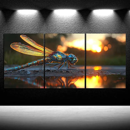 3pcs Dragonflies on The Stone Scenery Metal Print Ready to Hang Art