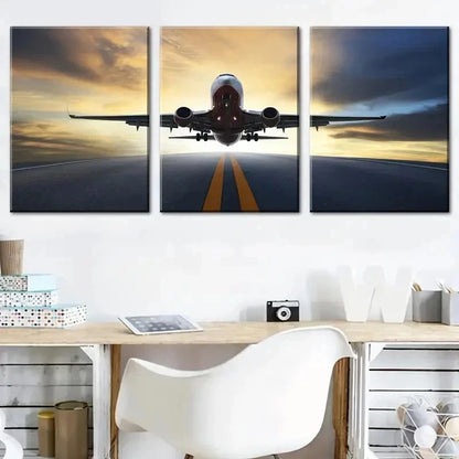 3pcs Airport Takeoff Aviation Mural Perfect Wall Art Set Canvas Framed 40x60cm - High Quality Print 100% Australian Made Wall Canvas Ready to Hang