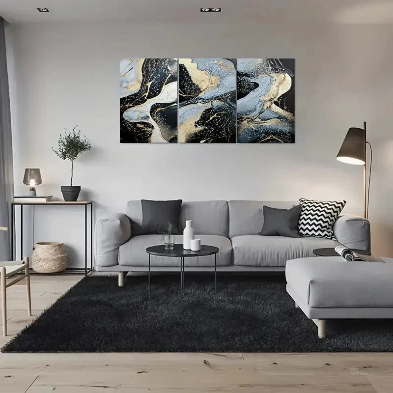 3pcs White Golden Marble Texture Metal Print Ready to Hang Art