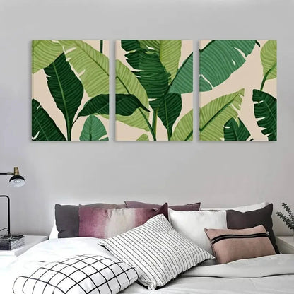 3pcs Elegant Green Banana Leaves Wall Art Set Canvas Framed 60x90cm - High Quality Print 100% Australian Made Wall Canvas Ready to Hang