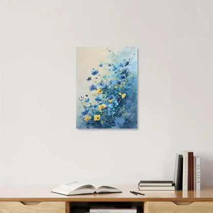 Beautiful Blue Wildflowers Watercolor Spring Painting 60x90cm Metal Print Ready to Hang