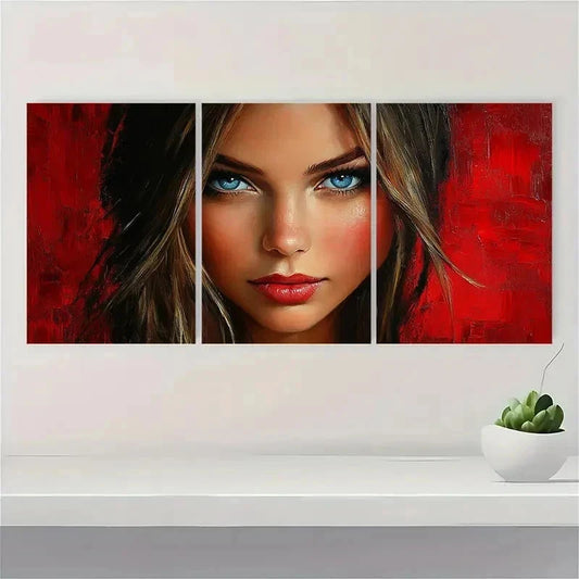 3pcs Beautiful Girl With Blue Eyes Perfect Wall Art Set Canvas Framed 40x60cm - High Quality Print 100% Australian Made Wall Canvas Ready to Hang