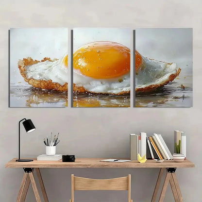 3pcs Sunnyside Up Egg Kitchen Vibrant Perfect Wall Art Set Canvas Framed 40x60cm - High Quality Print 100% Australian Made Wall Canvas Ready to Hang