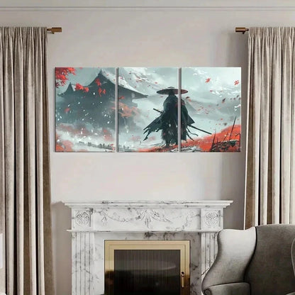 3pcs Dynamic Samurai & Autumn Leaves Wall Art Set Canvas Framed 60x90cm - High Quality Print 100% Australian Made Wall Canvas Ready to Hang