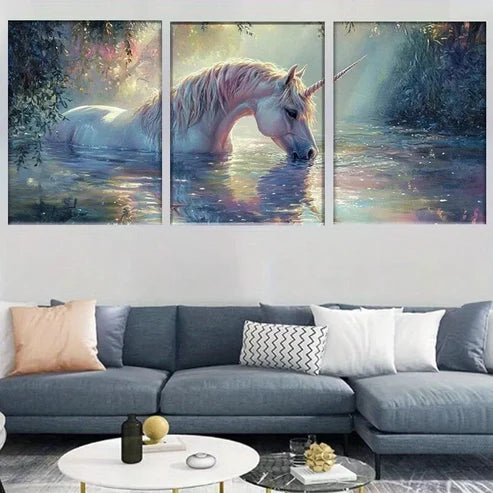 3pcs Mystical Unicorn Enchanted Fantasy Forest Wall Art Set Canvas Unframed - High Quality Print 100% Australian Made Wall Canvas