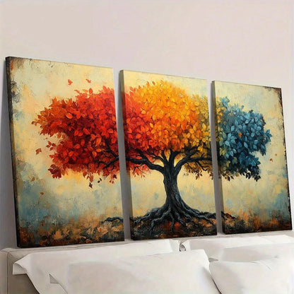 3pcs Rustic Tree Vibrant Autumn Foliage Wall Art Set Canvas Framed 60x90cm - High Quality Print 100% Australian Made Wall Canvas Ready to Hang