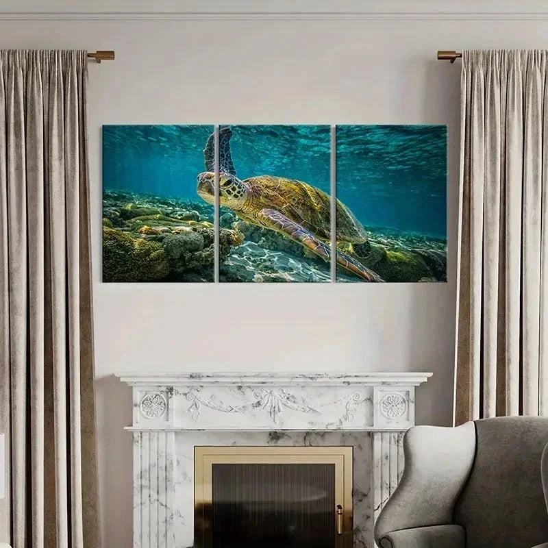3pcs Sea Life Sea Turtle Modern Painting Wall Art Set Canvas Framed 40x60cm - High Quality Print 100% Australian Made Wall Canvas Ready to Hang