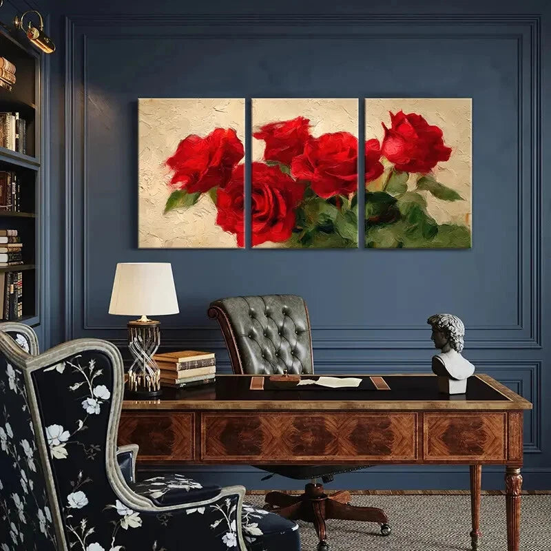 3pcs Red Roses Floral Art Romantic Metal Print Ready to Hang Art