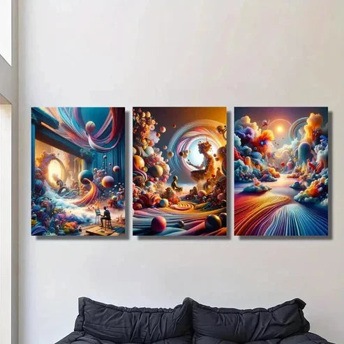 3pcs Abstract Color Pigment Fluid Decorative Wall Art Canvas Unframed - High Quality Print 100% Australian Made Wall Canvas