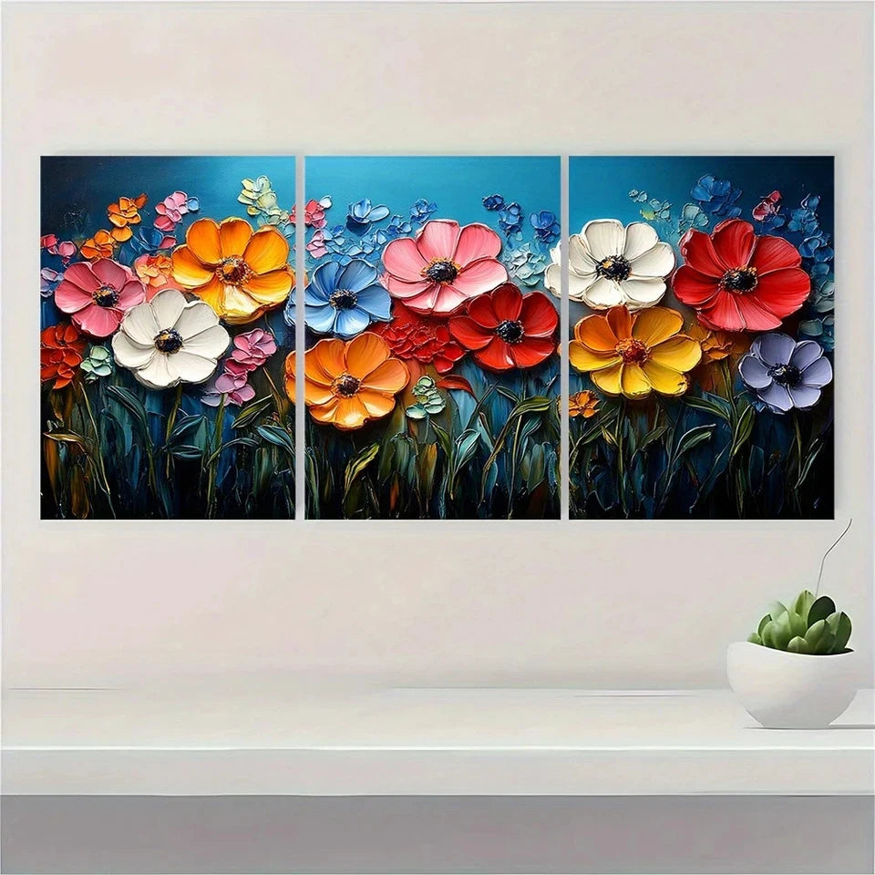 3pcs Colorful Flowers Botanical Metal Print Ready to Hang Art