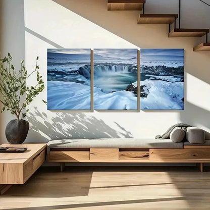 3pcs Snow Water Gathers Into A Waterfall Wall Art Set Canvas Framed 40x60cm - High Quality Print 100% Australian Made Wall Canvas Ready to Hang