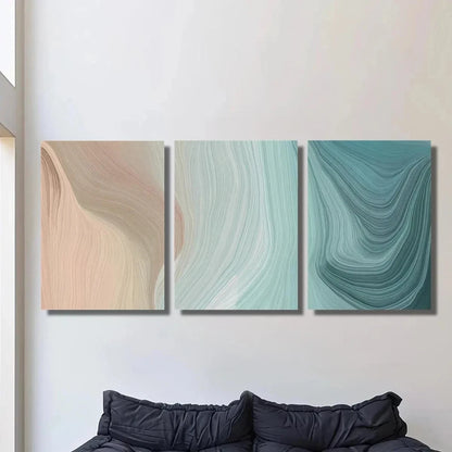 3pcs Brown Beige Teal Swirls Modern Metal Print Ready to Hang Art