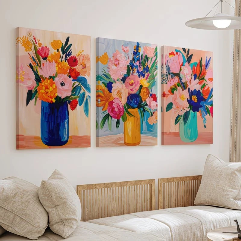 3pcs Three Vintage Floral Canvas Paintings Wall Art Set Canvas Framed 40x60cm – High Quality Print, 100% Australian Made Wall Canvas, Ready to Hang