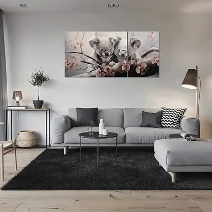 3pcs Adorable Koala Trio Cherry Blossoms Metal Print Ready to Hang Art