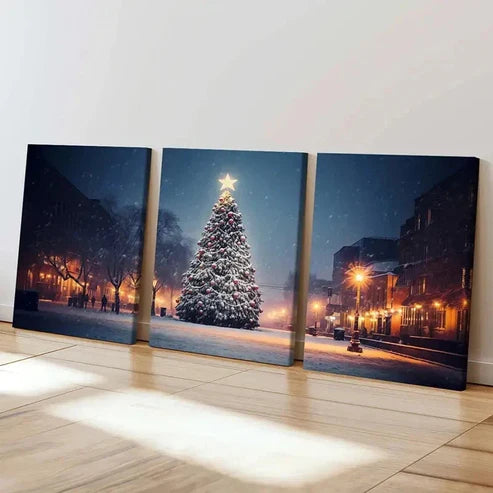 3pcs Snow Scene Christmas Tree Painting Wall Art Set Canvas Unframed - High Quality Print 100% Australian Made Wall Canvas