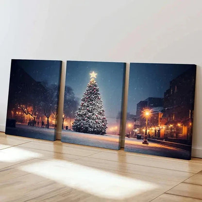 3pcs Snow Scene Christmas Tree Painting Wall Art Set Canvas Unframed - High Quality Print 100% Australian Made Wall Canvas