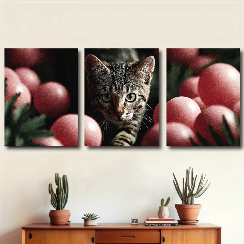 3pcs Charming Ocicat Kitten Green Eyes Metal Print Ready to Hang Art