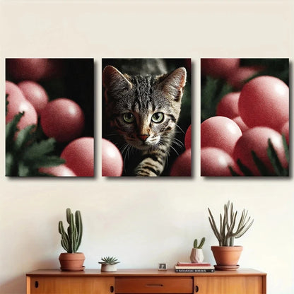 3pcs Charming Ocicat Kitten Green Eyes Metal Print Ready to Hang Art