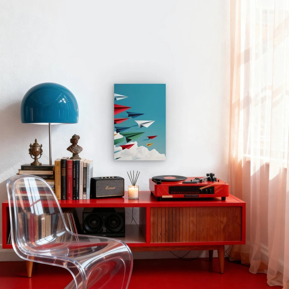 Colorful Paper Planes Soar Metal Print Ready to Hang