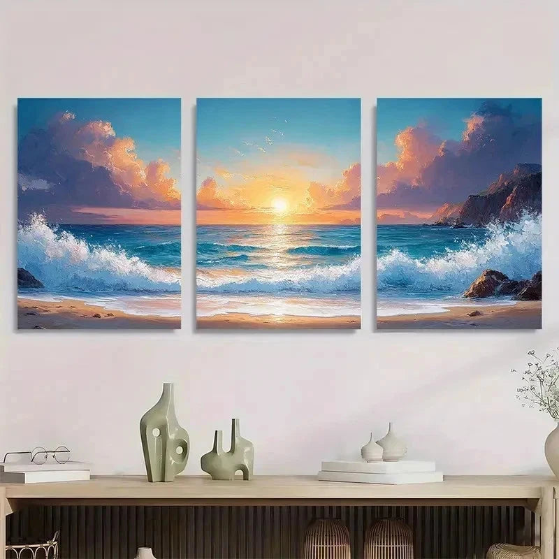 3pcs Ocean Aesthetic Beach Coastline Perfect Wall Art Set Canvas Framed 40x60cm - High Quality Print 100% Australian Made Wall Canvas Ready to Hang