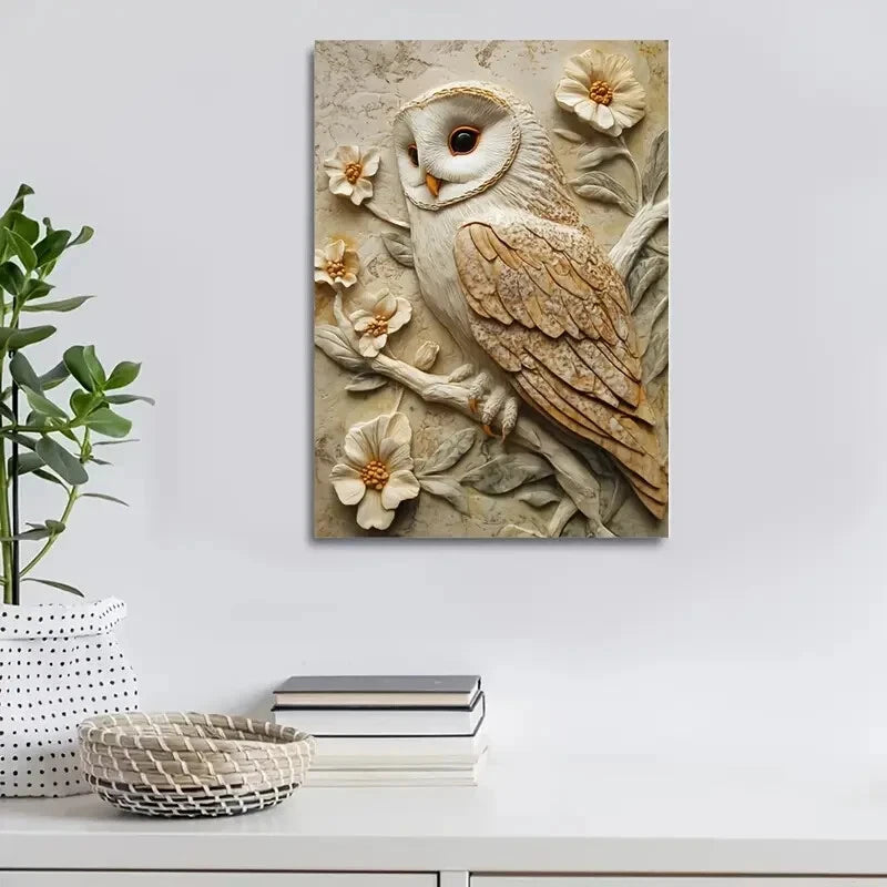 Starry Barn Owl by Threeleaves Heart Painting 40x60cm Metal Print Ready to Hang