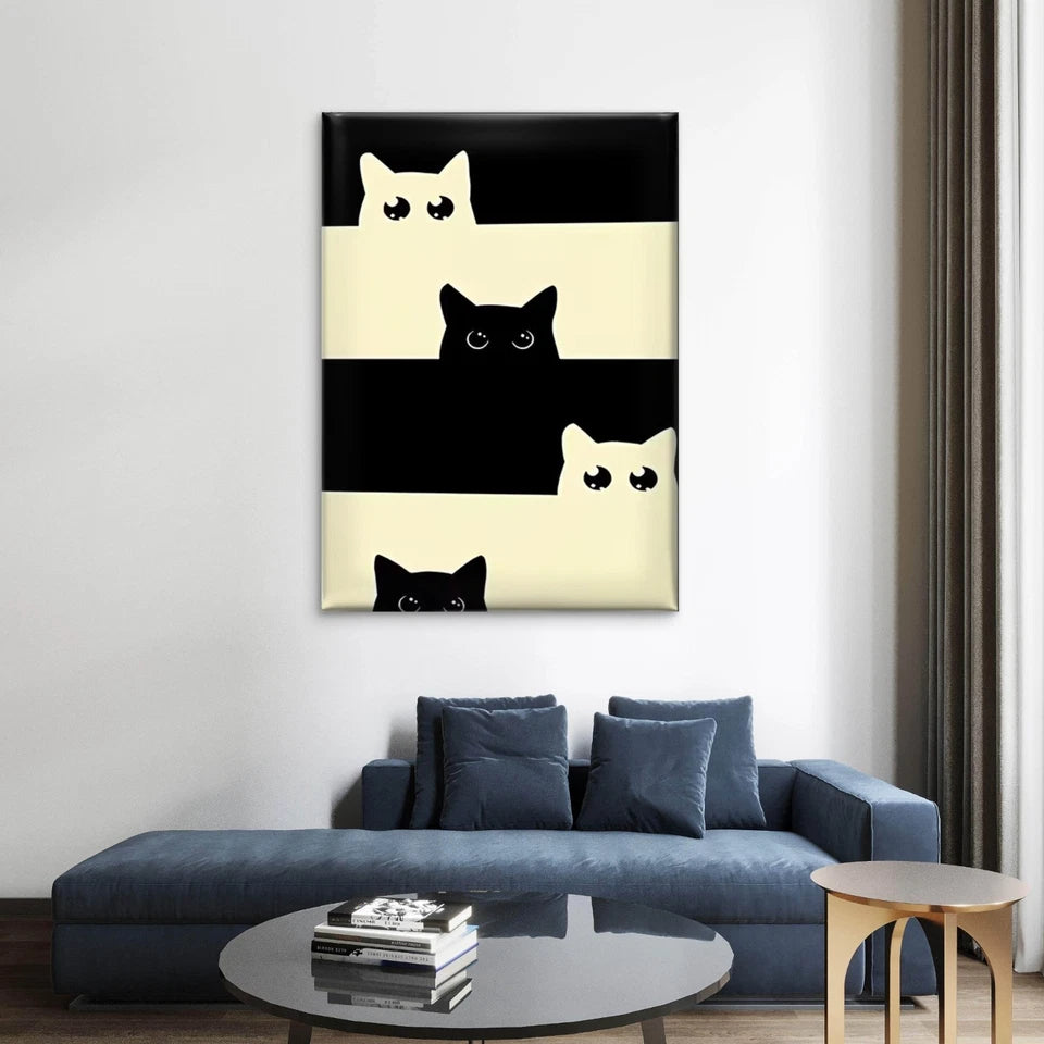 Peeking Black and White Cats 60x90cm Metal Print Ready to Hang