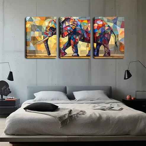 3pcs Triptych Abstract Elephant Décor Perfect Wall Art Canvas Unframed - High Quality Print 100% Australian Made Wall Canvas