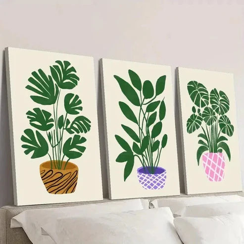3pcs Monstera Deliciosa in a Flower Pot Wall Art Canvas Unframed - High Quality Print 100% Australian Made Wall Canvas