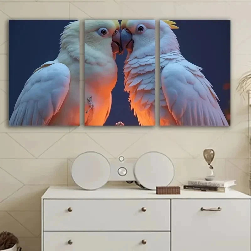 3pcs White Birds Sitting On Branch Wall Art Set Canvas Framed 40x60cm - High Quality Print 100% Australian Made Wall Canvas Ready to Hang