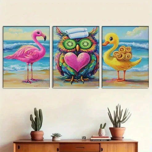 3pcs Vibrant Beach-Themed Animal Modern Wall Art Canvas Unframed - High Quality Print 100% Australian Made Wall Canvas