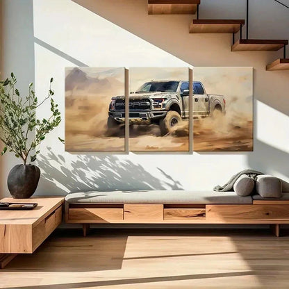 3pcs Vintage Off Road Pickup Truck Wall Art Set Canvas Framed 40x60cm - High Quality Print 100% Australian Made Wall Canvas Ready to Hang