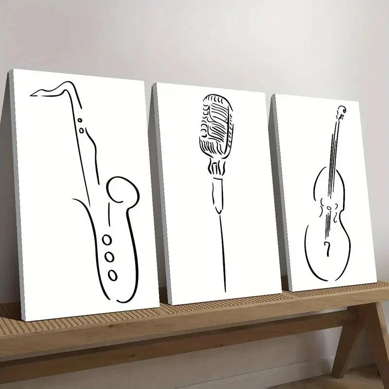 3pcs Minimalist Black  White Saxophone Perfect Wall Art Set Canvas Framed 40x60cm - High Quality Print 100% Australian Made Wall Canvas Ready to Hang