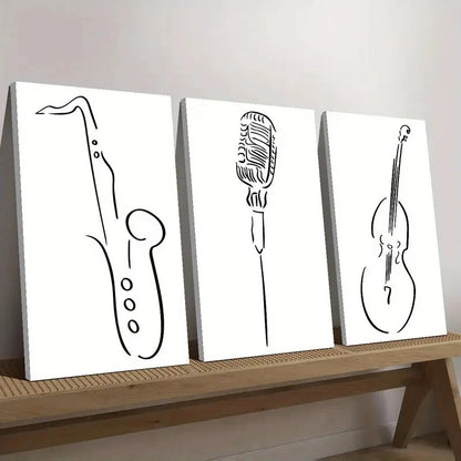 3pcs Minimalist Black  White Saxophone Perfect Wall Art Set Canvas Framed 40x60cm - High Quality Print 100% Australian Made Wall Canvas Ready to Hang