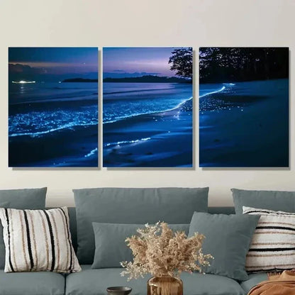 3pcs Glowing Ocean Night Scene Stunning Wall Art Set Canvas Unframed - High Quality Print 100% Australian Made Wall Canvas
