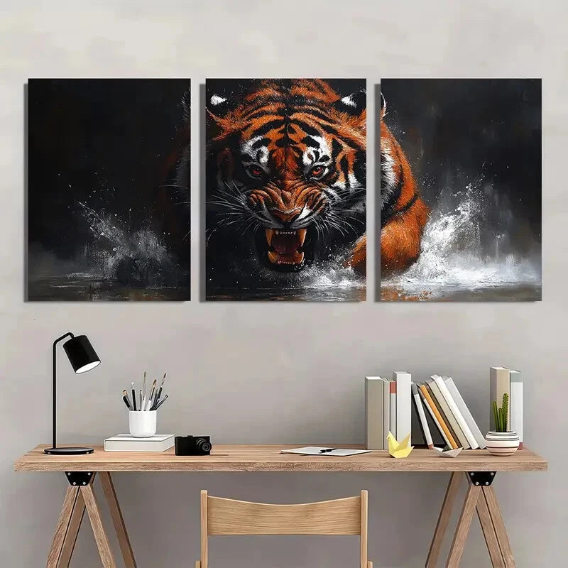 3pcs Angry Red Eyed Tiger Vibrant Wildlife Scene Metal Print Ready to Hang Art