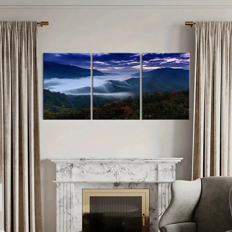 3pcs Mountains Misty Valleys Landscape Wall Art Set Canvas Framed 40x60cm - High Quality Print 100% Australian Made Wall Canvas Ready to Hang